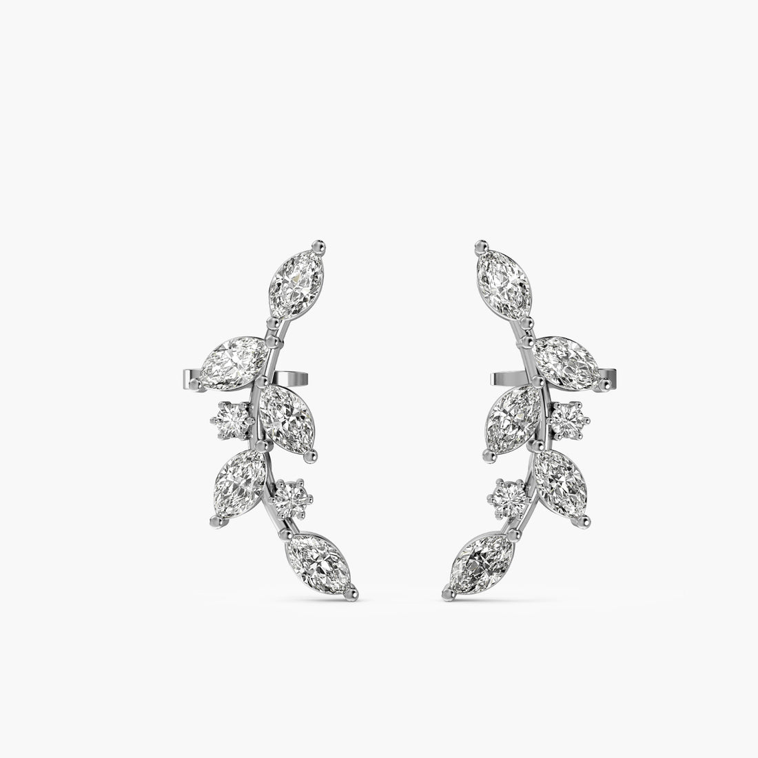 Vine Leaf Lab-Grown Diamond Earrings - Front View in White Gold - Diamond Earring by Moena