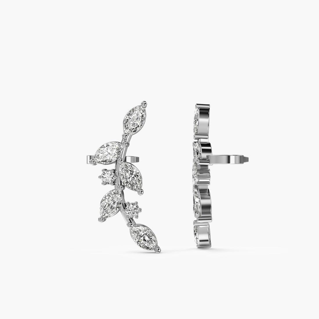 Vine Leaf Lab-Grown Diamond Earrings - Side View in White Gold - Diamond Earring by Moena