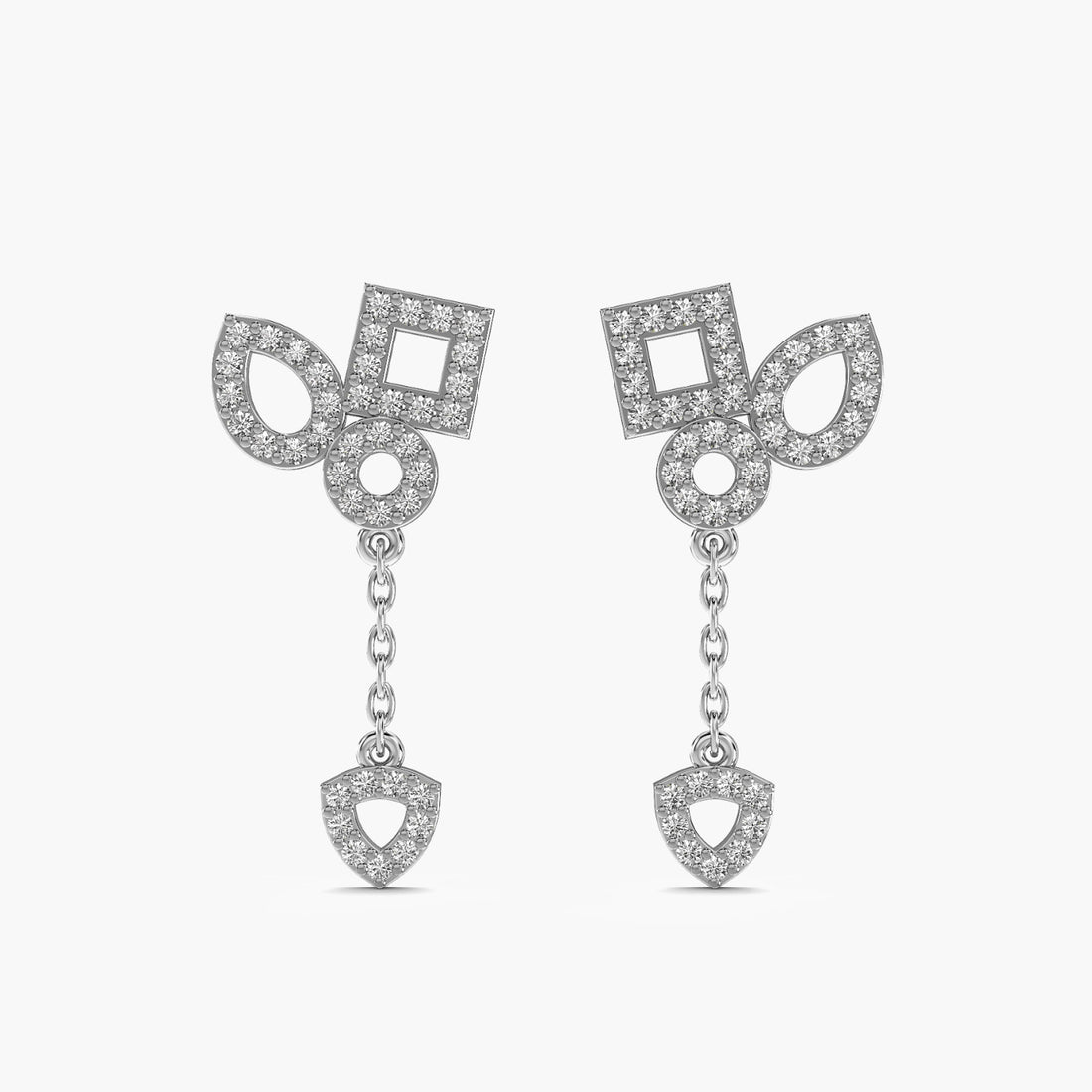 Enchanted Heart Earrings - Front View in White Gold - Heart Diamond Earring by Moena