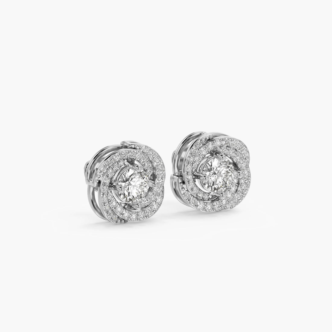 Classic Swirl Studs - 3D View in White Gold - Diamond Stud by Moena