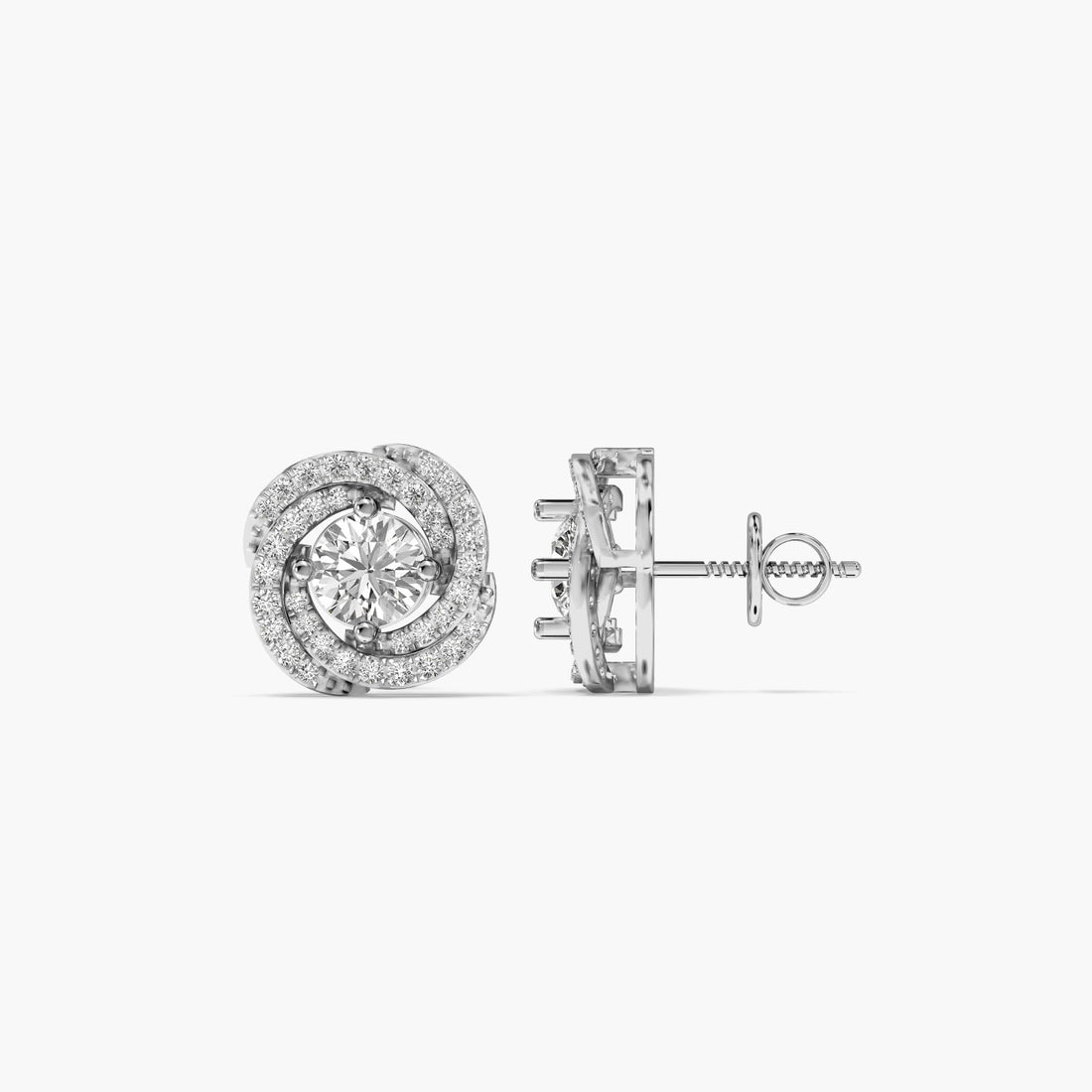 Classic Swirl Studs - Side View in White Gold - Diamond Stud by Moena