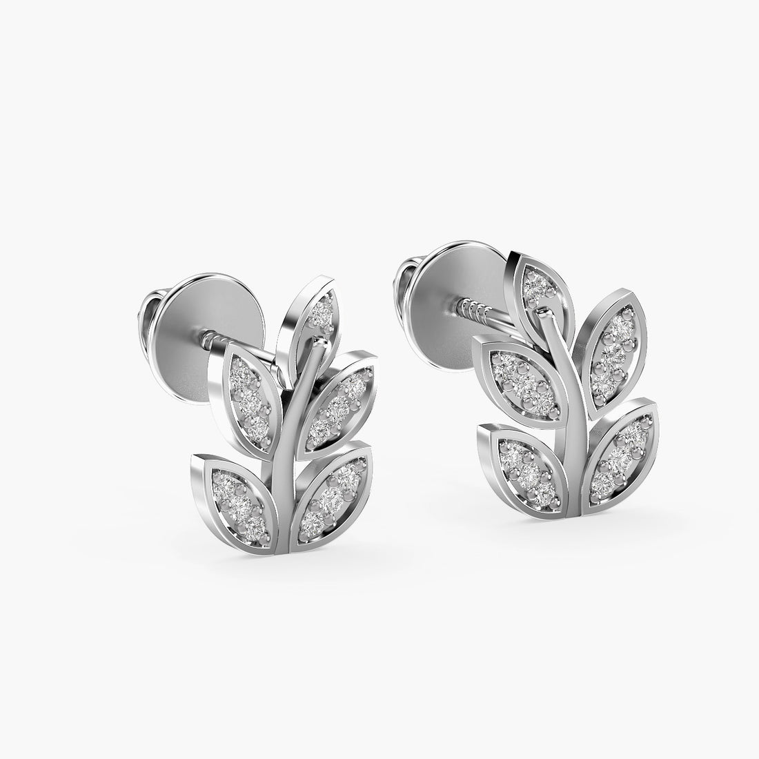 Verdant Glow Earrings - 3D View in White Gold - Diamond Earring by Moena