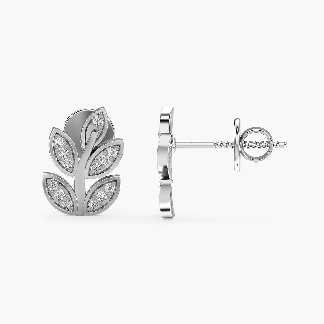 Verdant Glow Earrings - Side View in White Gold - Diamond Earring by Moena