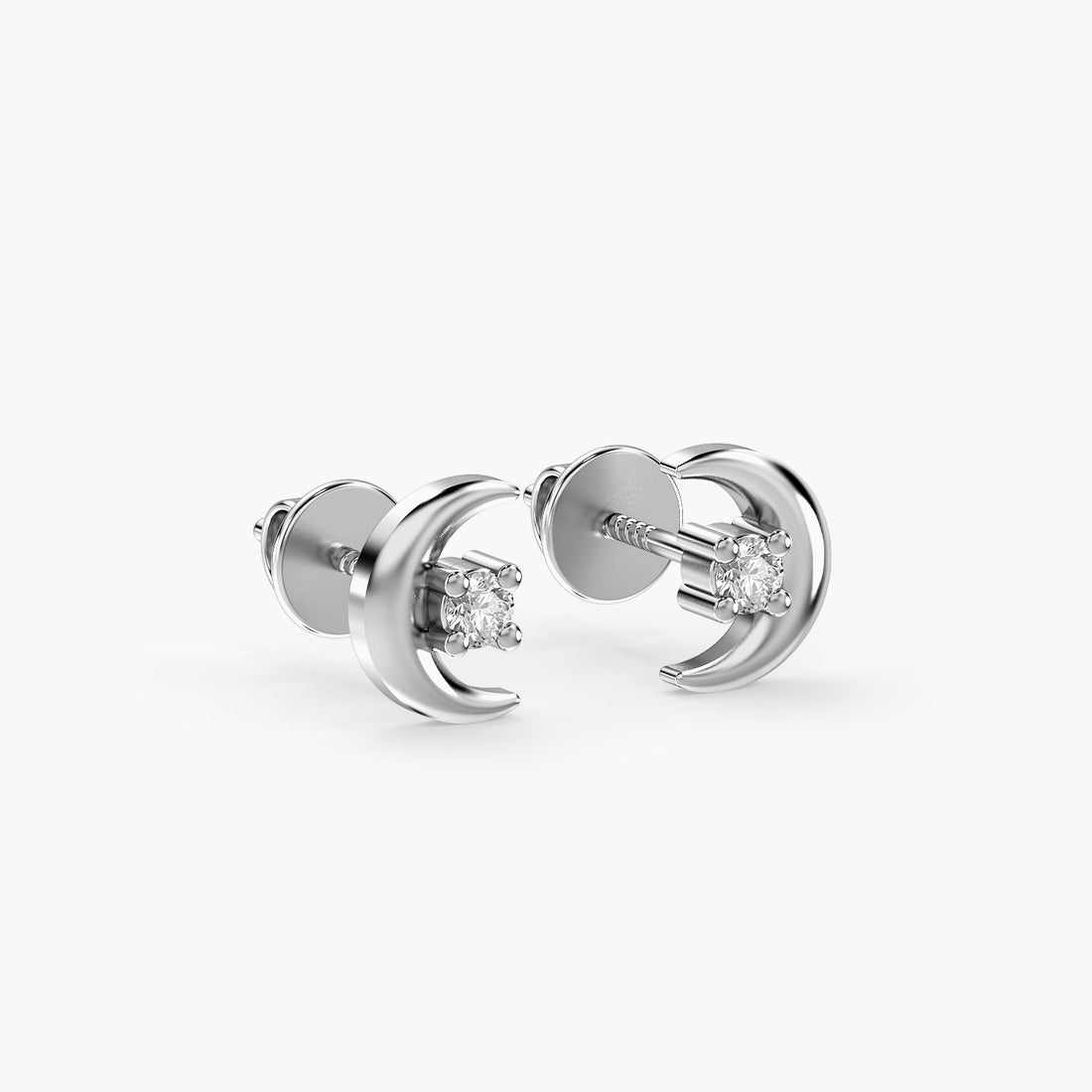 Luna Diamond Studs - 3D View in White Gold - Diamond Stud by Moena