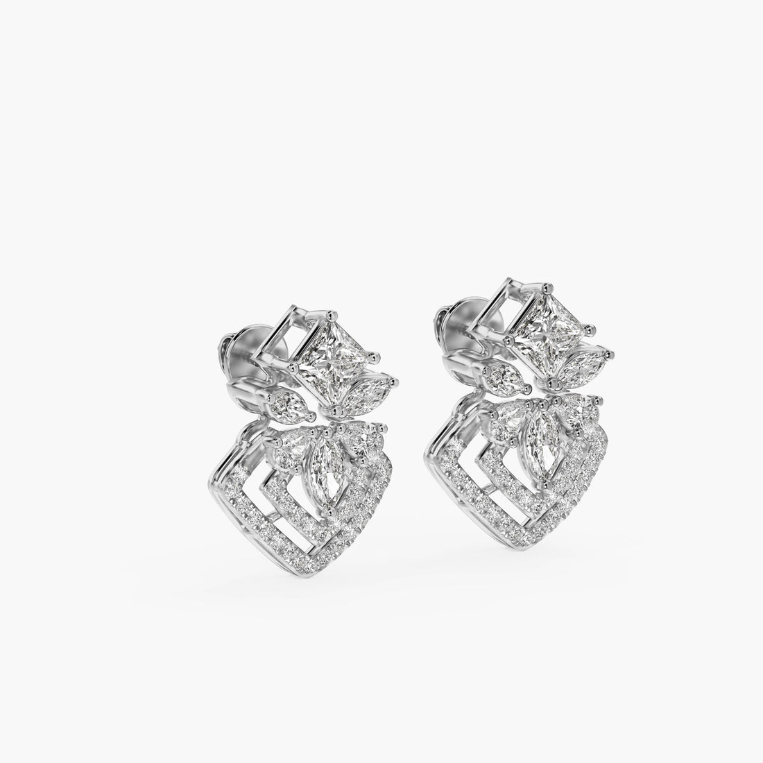 Double Halo Glam Studs - 3D View in White Gold - Diamond Stud by Moena