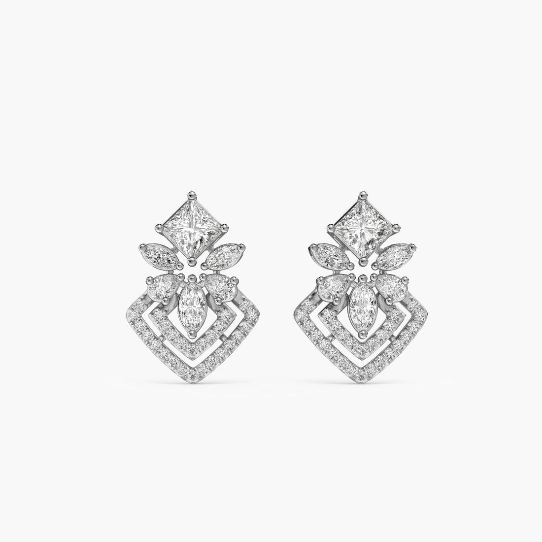 Double Halo Glam Studs - Front View in White Gold - Diamond Stud by Moena