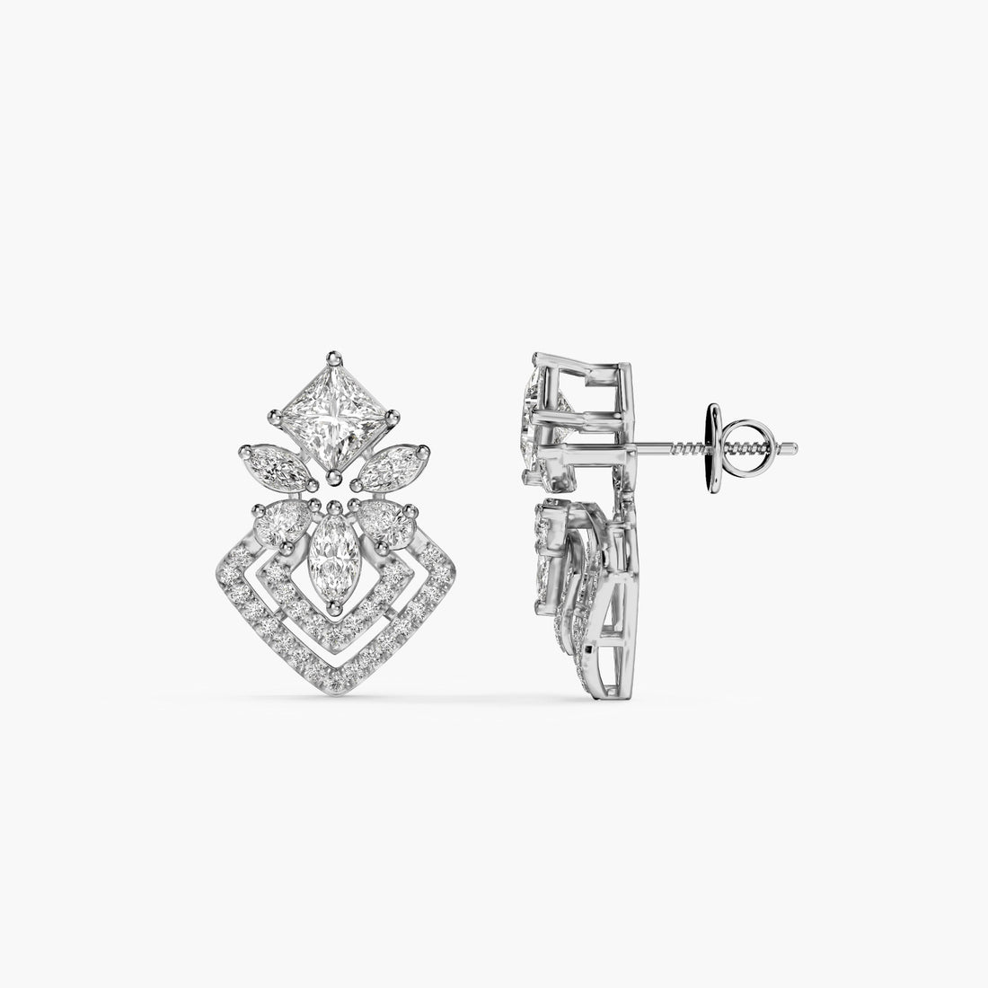 Double Halo Glam Studs - Side View in White Gold - Diamond Stud by Moena