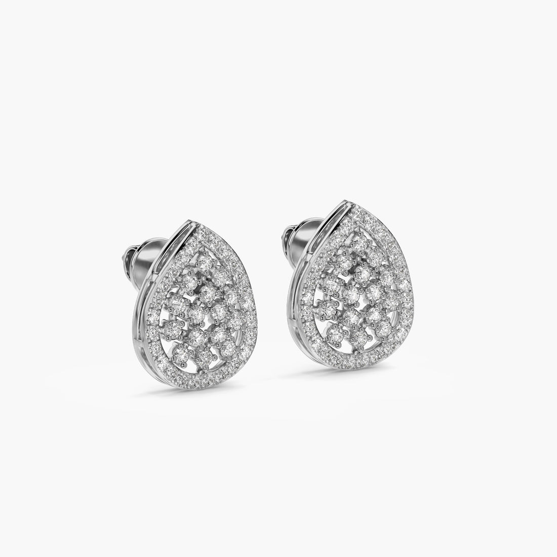 Teardrop Shine Studs - 3D View in White Gold - Diamond Stud by Moena
