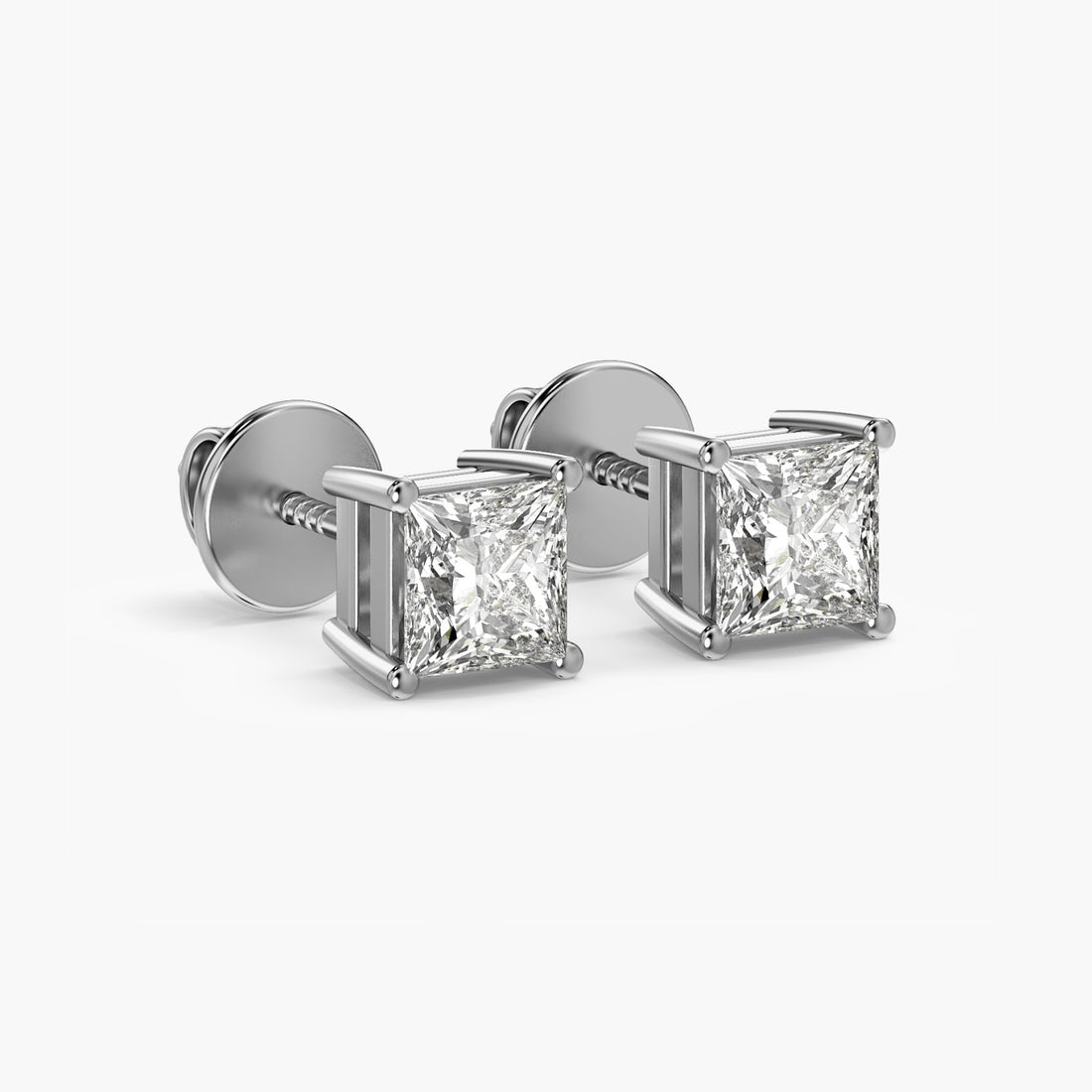 Princess-Cut Lab-Grown Diamond Studs - 3D View in White Gold - Princess Diamond Stud by Moena