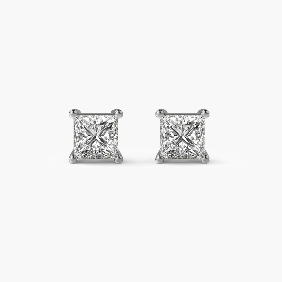 Princess-Cut Lab-Grown Diamond Studs - Front View in White Gold - Princess Diamond Stud by Moena