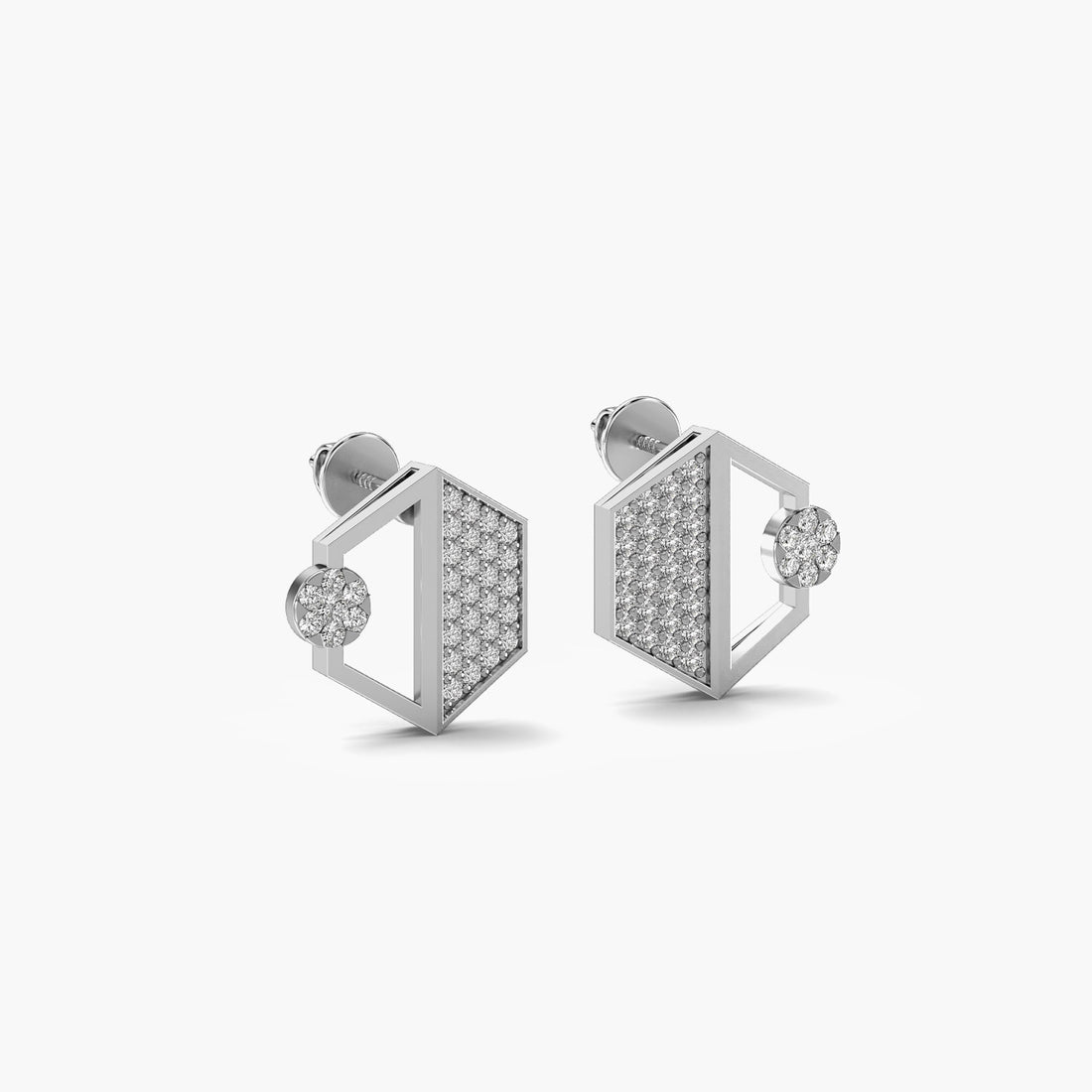 Modern Hexagonal Earrings - 3D View in White Gold - Diamond Earring by Moena