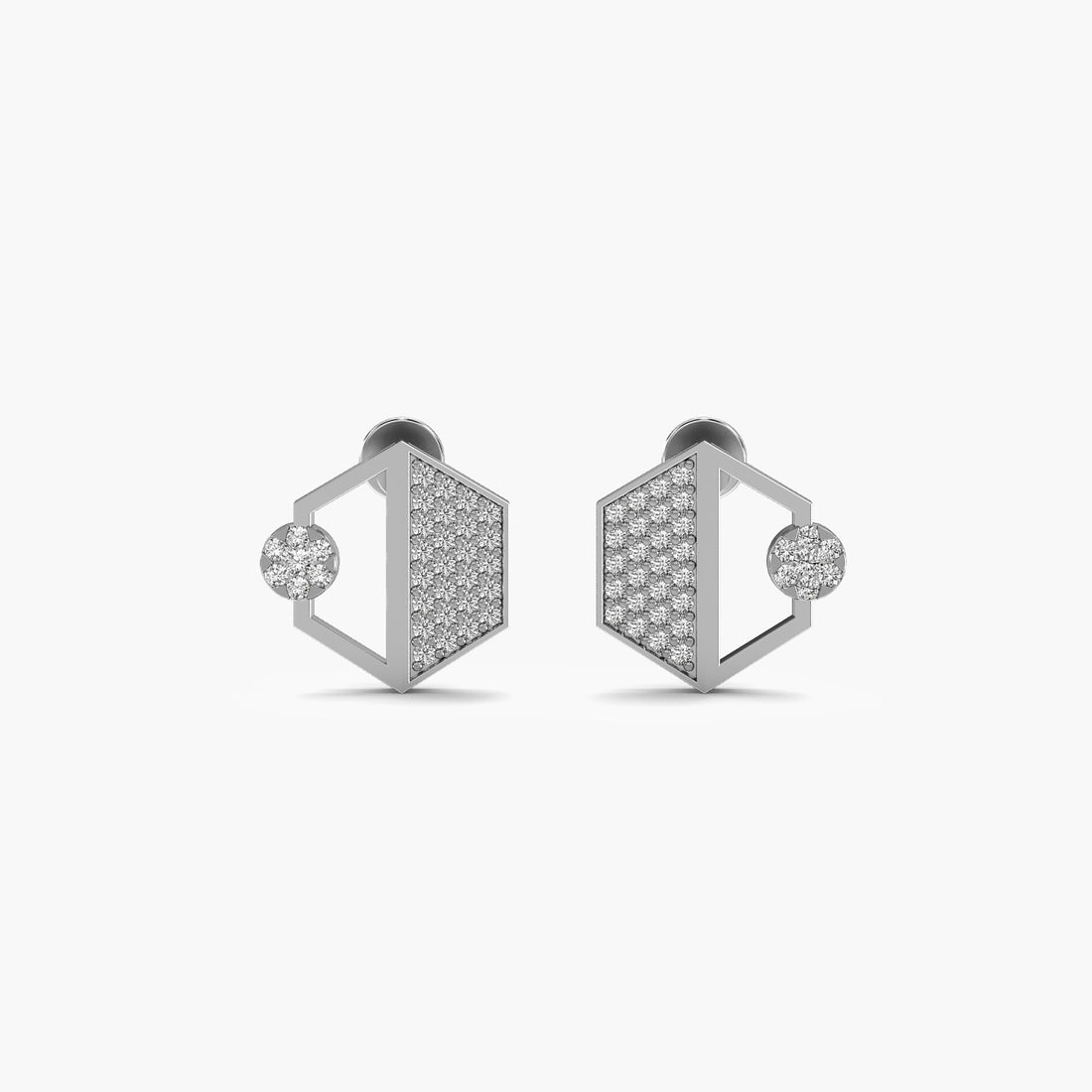 Modern Hexagonal Earrings - Front View in White Gold - Diamond Earring by Moena