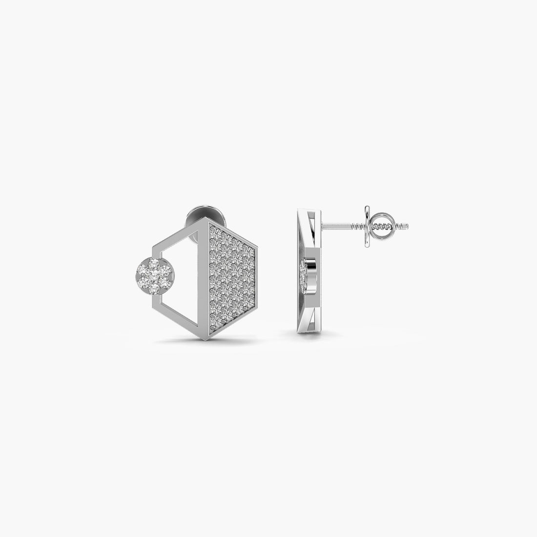 Modern Hexagonal Earrings - Side View in White Gold - Diamond Earring by Moena