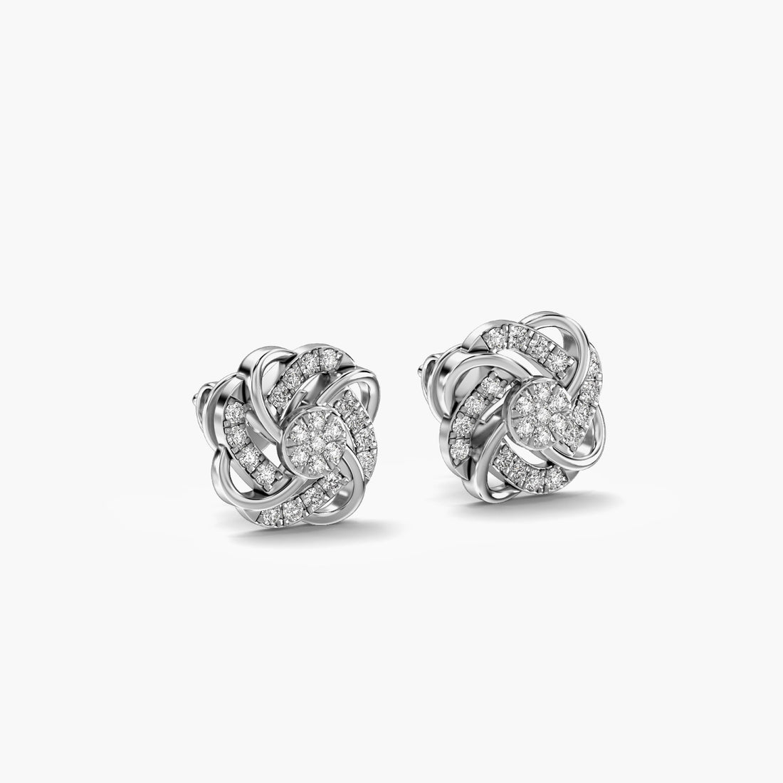 Timeless Knot Earrings - 3D View in White Gold - Diamond Earring by Moena
