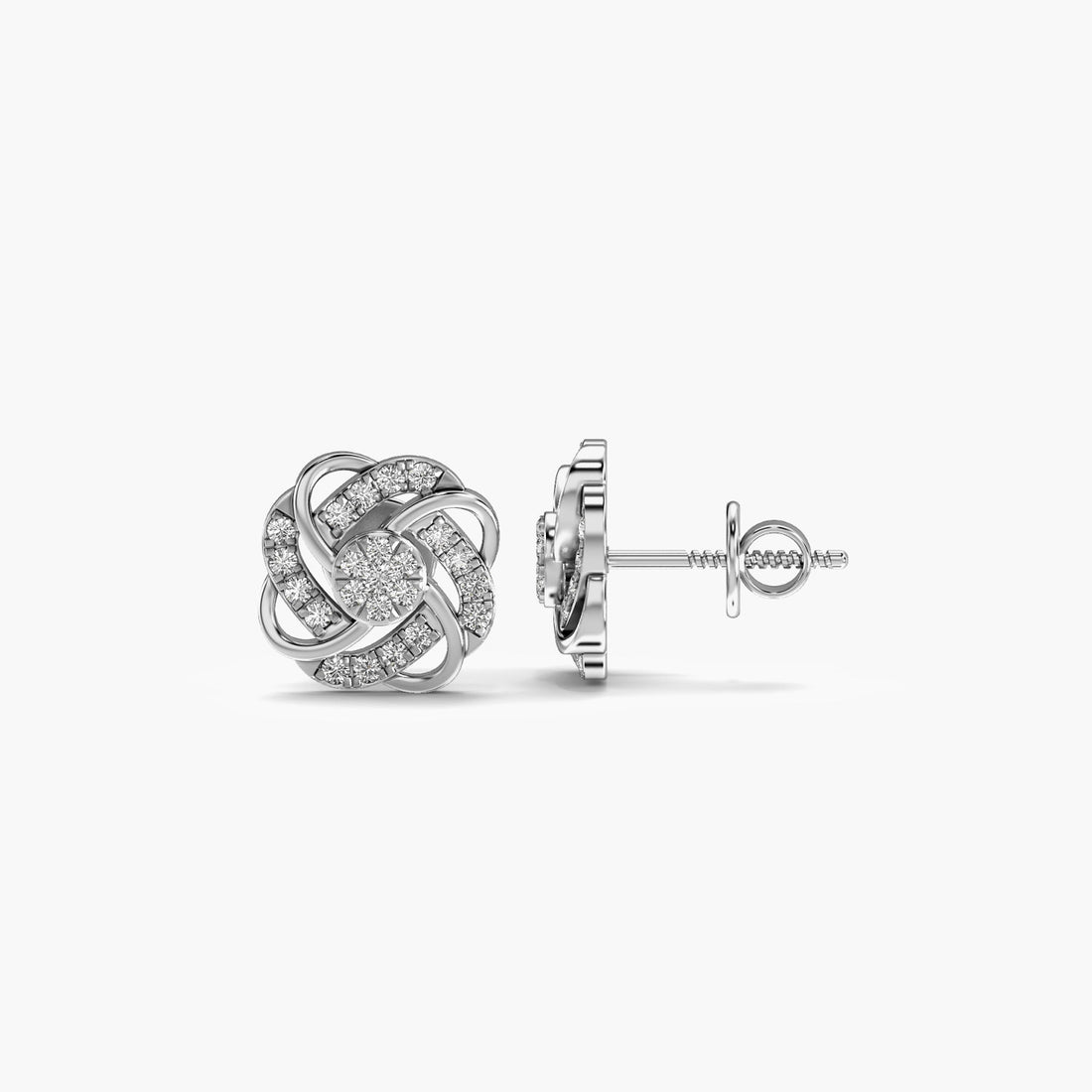 Timeless Knot Earrings - Side View in White Gold - Diamond Earring by Moena
