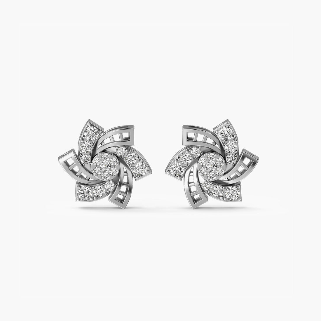 Spiral Bloom Lab-Grown Diamond Studs - Front View in White Gold - Diamond Stud by Moena
