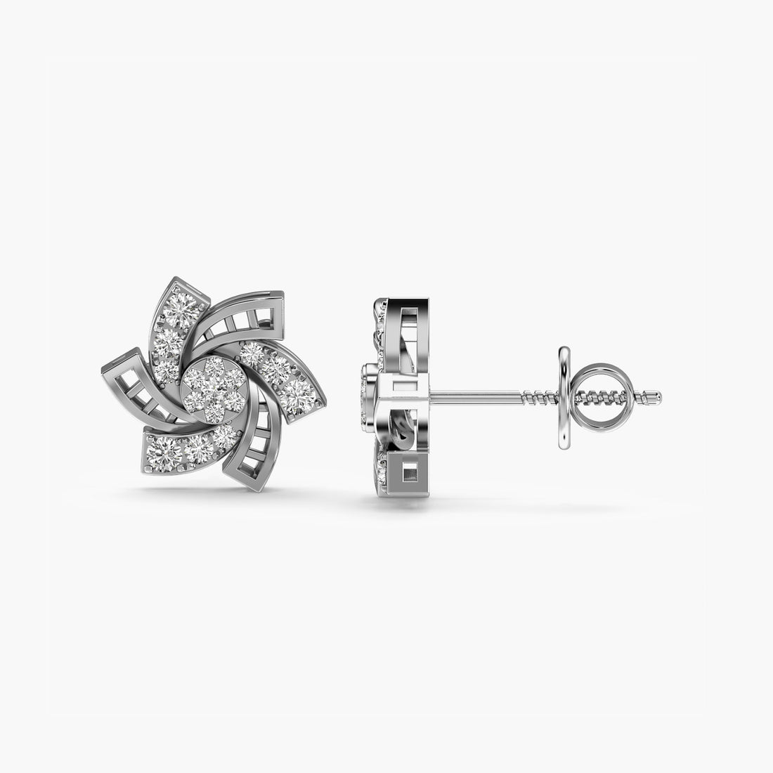 Spiral Bloom Lab-Grown Diamond Studs - Side View in White Gold - Diamond Stud by Moena