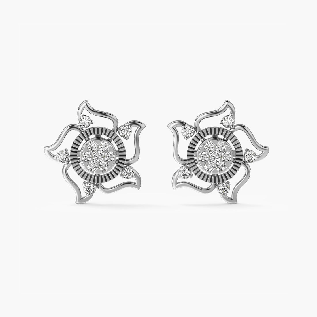 Lotus Bloom Lab-Grown Diamond Studs - Front View in White Gold - Diamond Stud by Moena