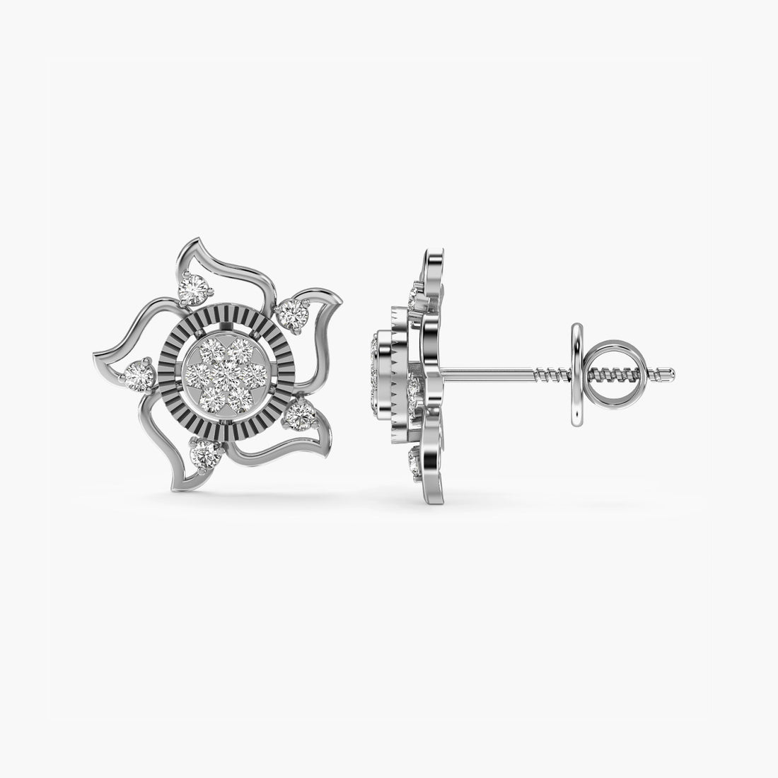 Lotus Bloom Lab-Grown Diamond Studs - Side View in White Gold - Diamond Stud by Moena