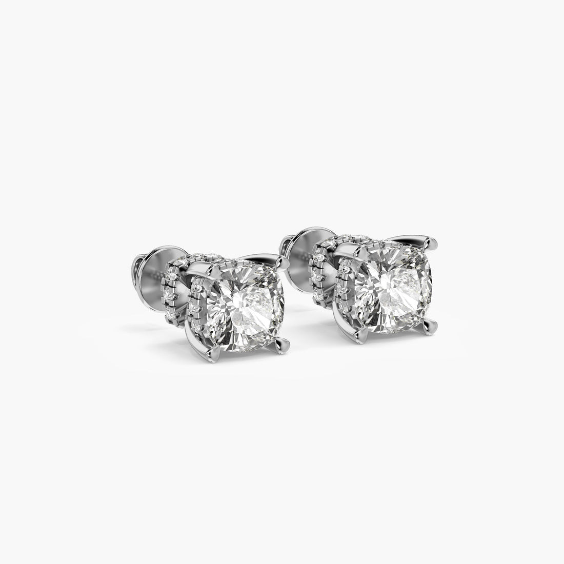 Cushion-Cut Solitaire Earrings - 3D View in White Gold - Cushion Diamond Earring by Moena