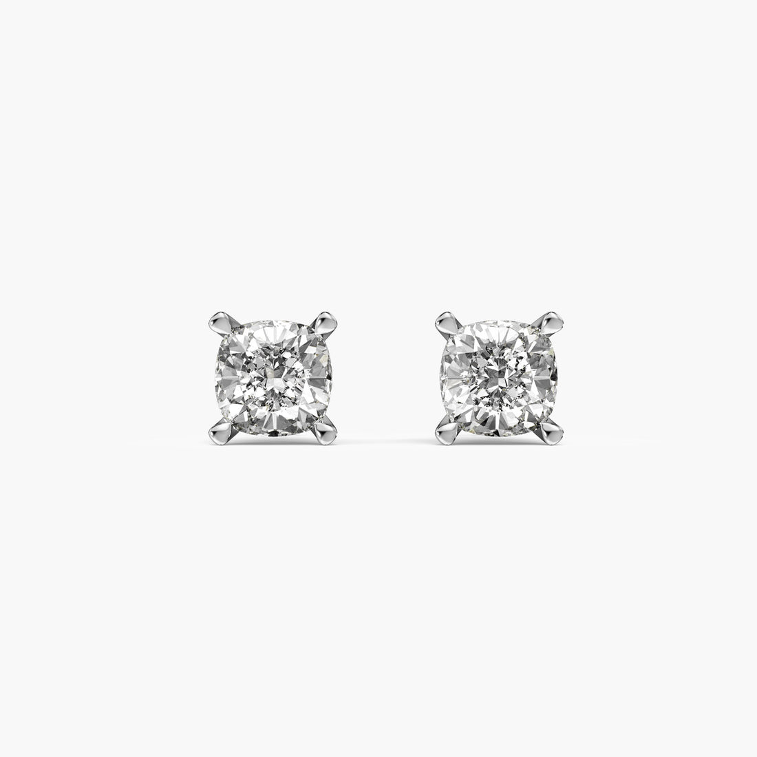 Cushion-Cut Solitaire Earrings - Front View in White Gold - Cushion Diamond Earring by Moena