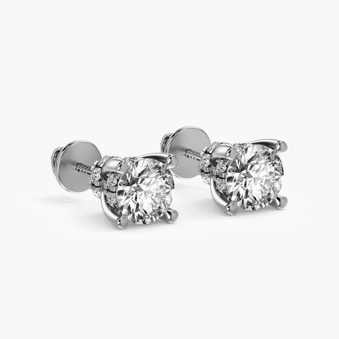 Timeless Solitaire Lab-Grown Diamond Studs - 3D View in White Gold - Diamond Stud by Moena