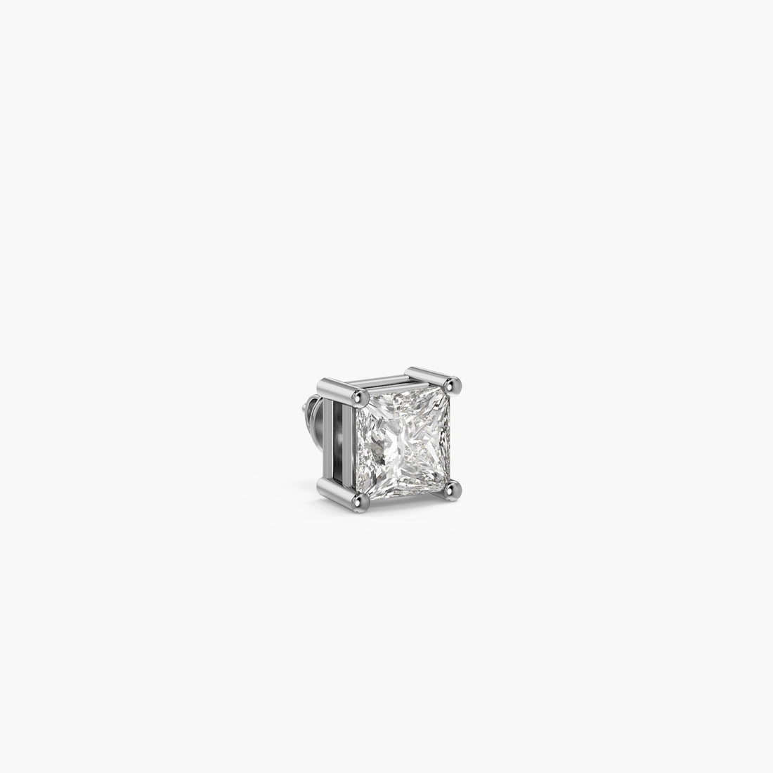 Regal Princess-Cut Men's Stud - 3D View in White Gold - Princess Diamond Stud by Moena