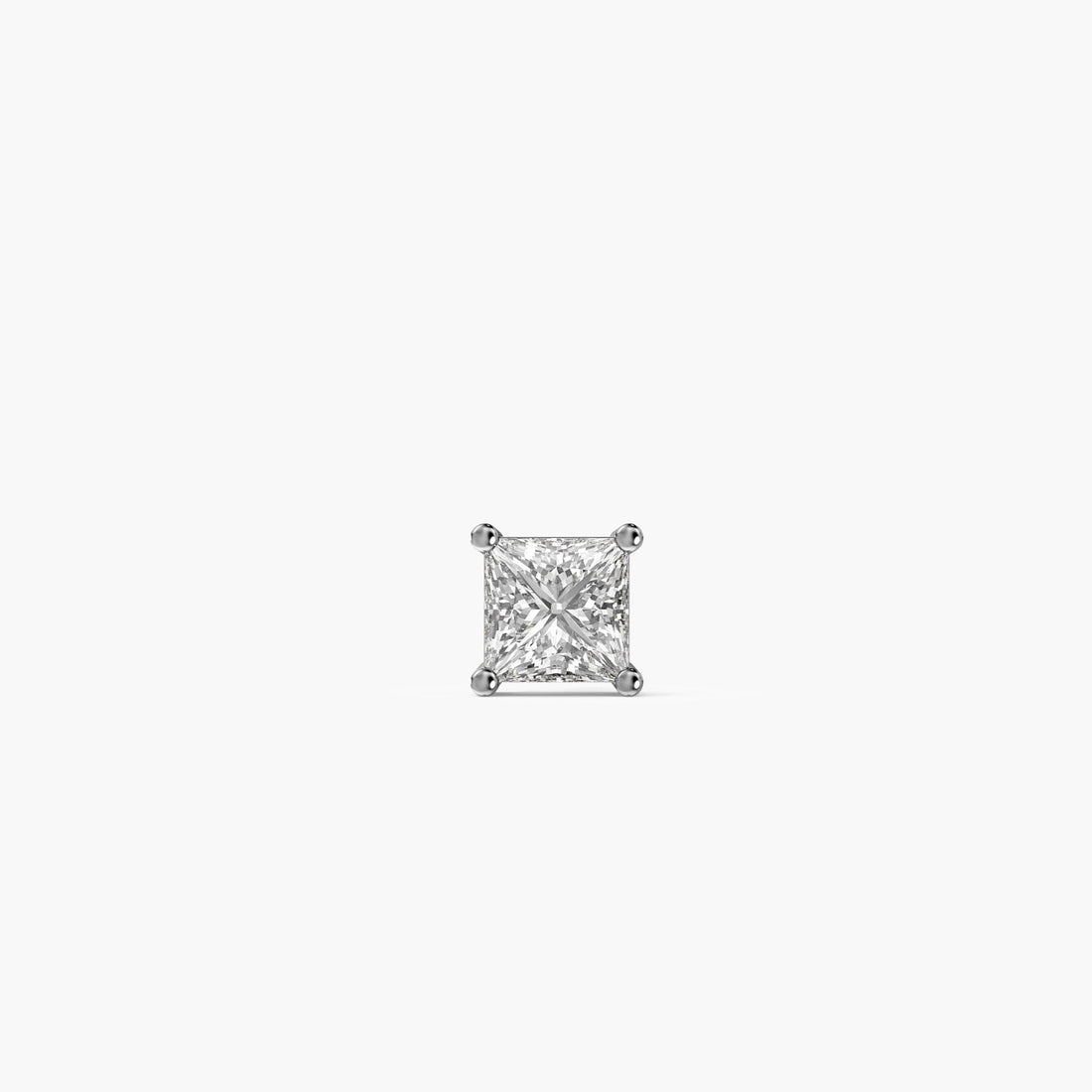 Regal Princess-Cut Men's Stud - Front View in White Gold - Princess Diamond Stud by Moena