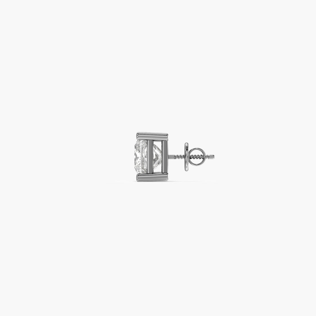 Regal Princess-Cut Men's Stud - Side View in White Gold - Princess Diamond Stud by Moena