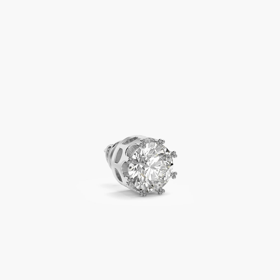 Classic Solitaire Men's Stud - 3D View in White Gold - Diamond Stud by Moena