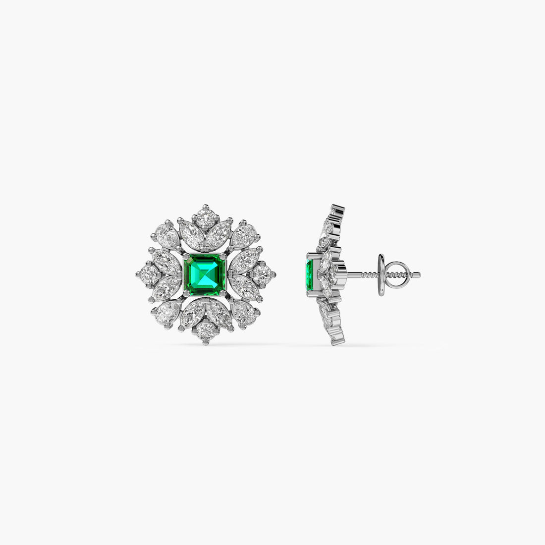 Green Bloom Stud Earrings - Side View in White Gold - Diamond Earring by Moena