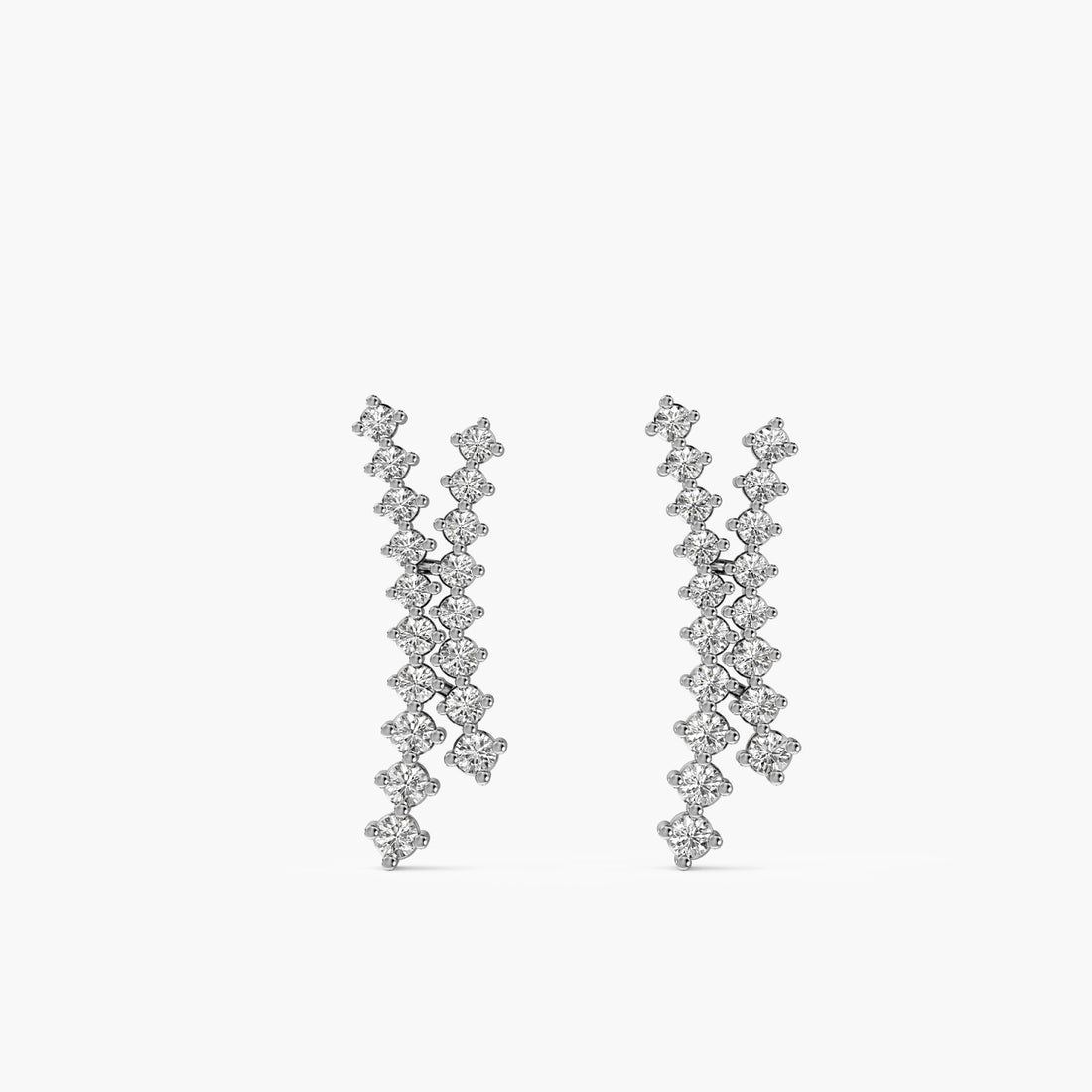 Twin Cascade Lab-Grown Diamond Earrings - Front View in White Gold - Diamond Earring by Moena