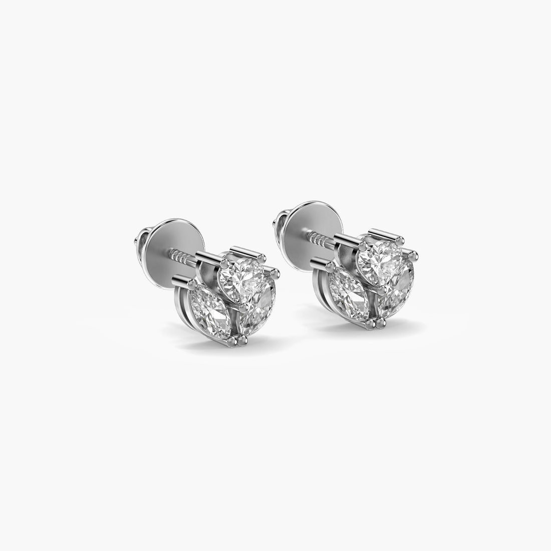 Verdant Heart Earrings - 3D View in White Gold - Heart Diamond Earring by Moena