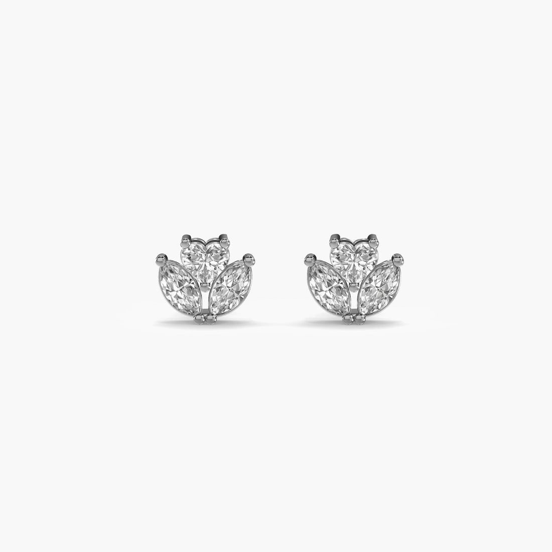 Verdant Heart Earrings - Front View in White Gold - Heart Diamond Earring by Moena