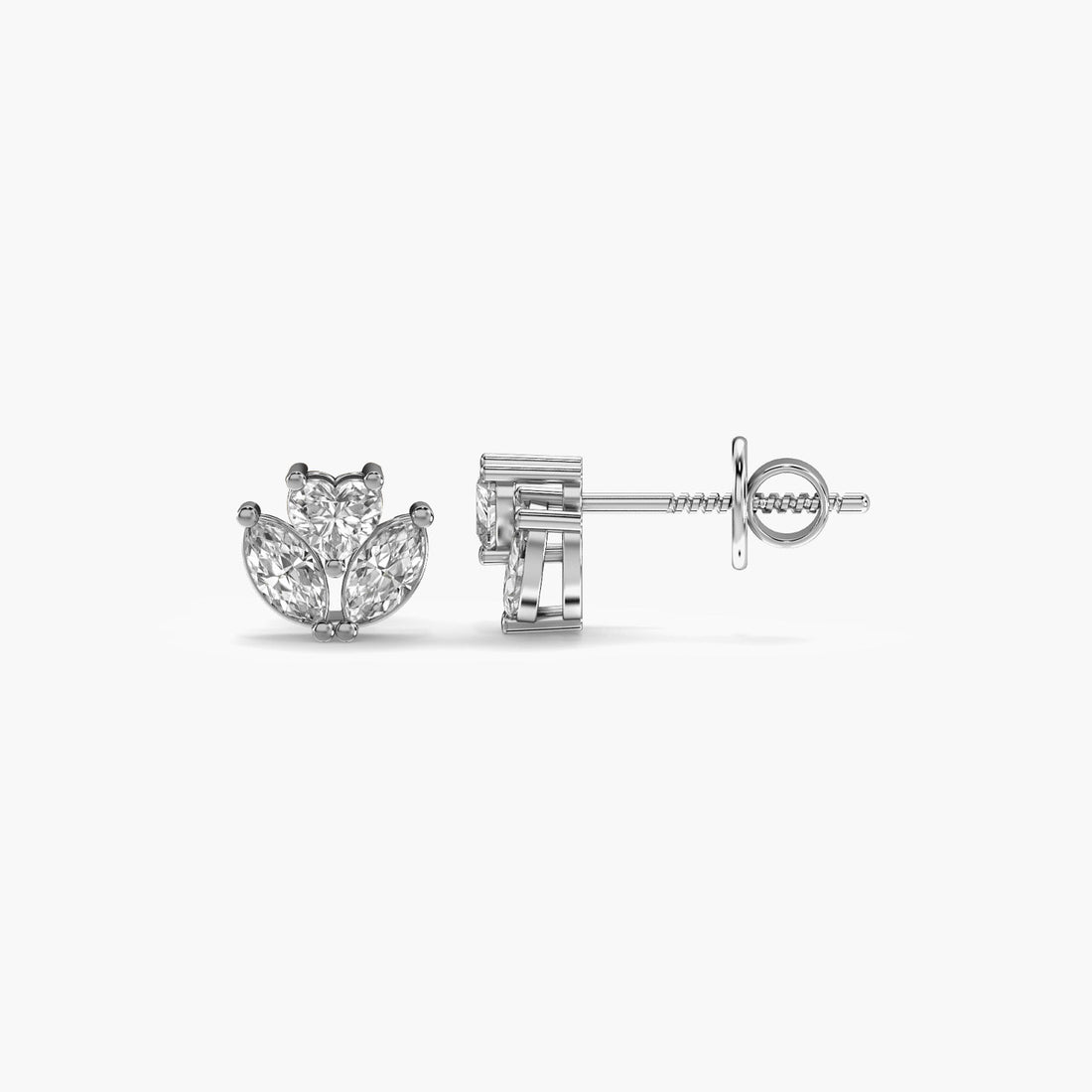 Verdant Heart Earrings - Side View in White Gold - Heart Diamond Earring by Moena