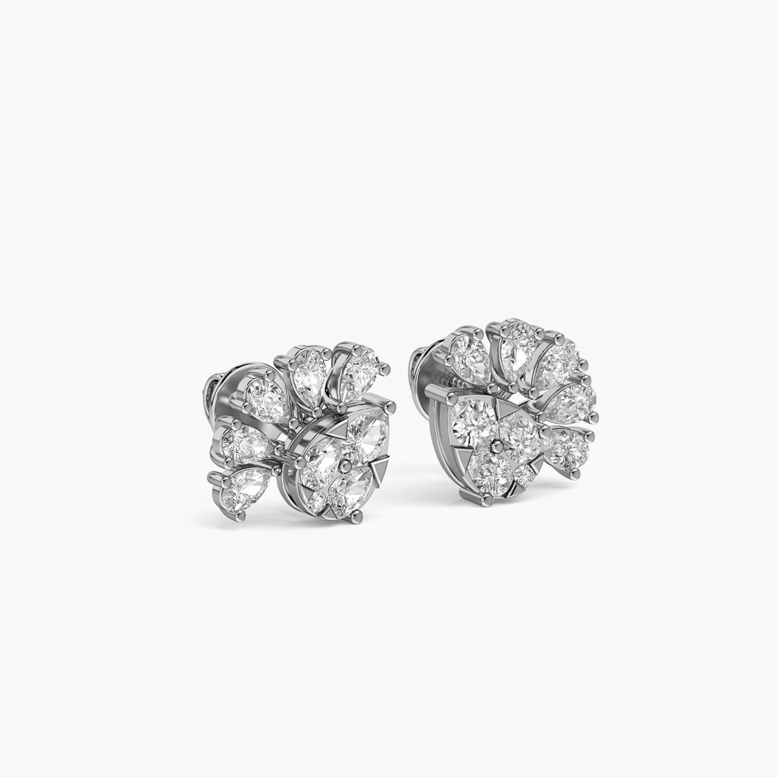 Floral Fan Studs in Gold - 3D View in White Gold - Diamond Stud by Moena