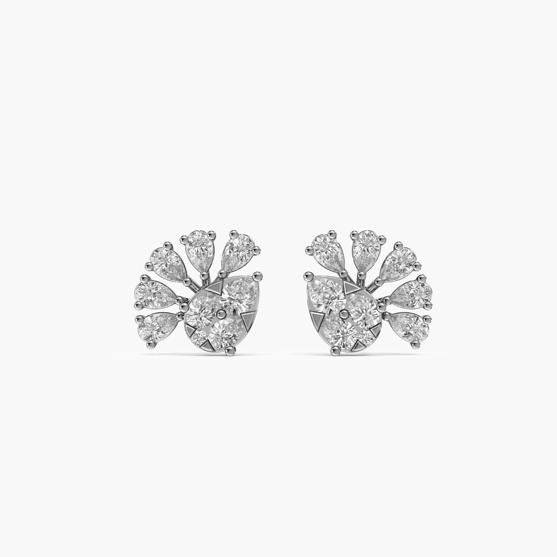 Floral Fan Studs in Gold - Front View in White Gold - Diamond Stud by Moena