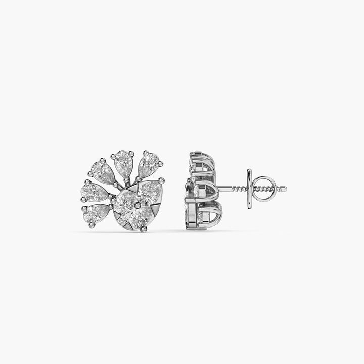 Floral Fan Studs in Gold - Side View in White Gold - Diamond Stud by Moena
