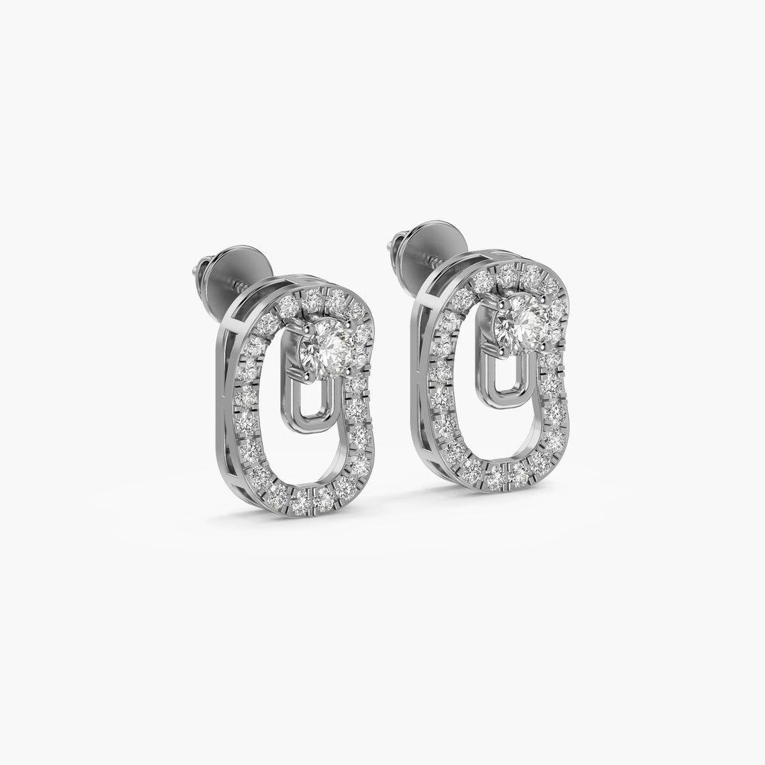 Luxe Link Diamond Earrings - 3D View in White Gold - Diamond Earring by Moena