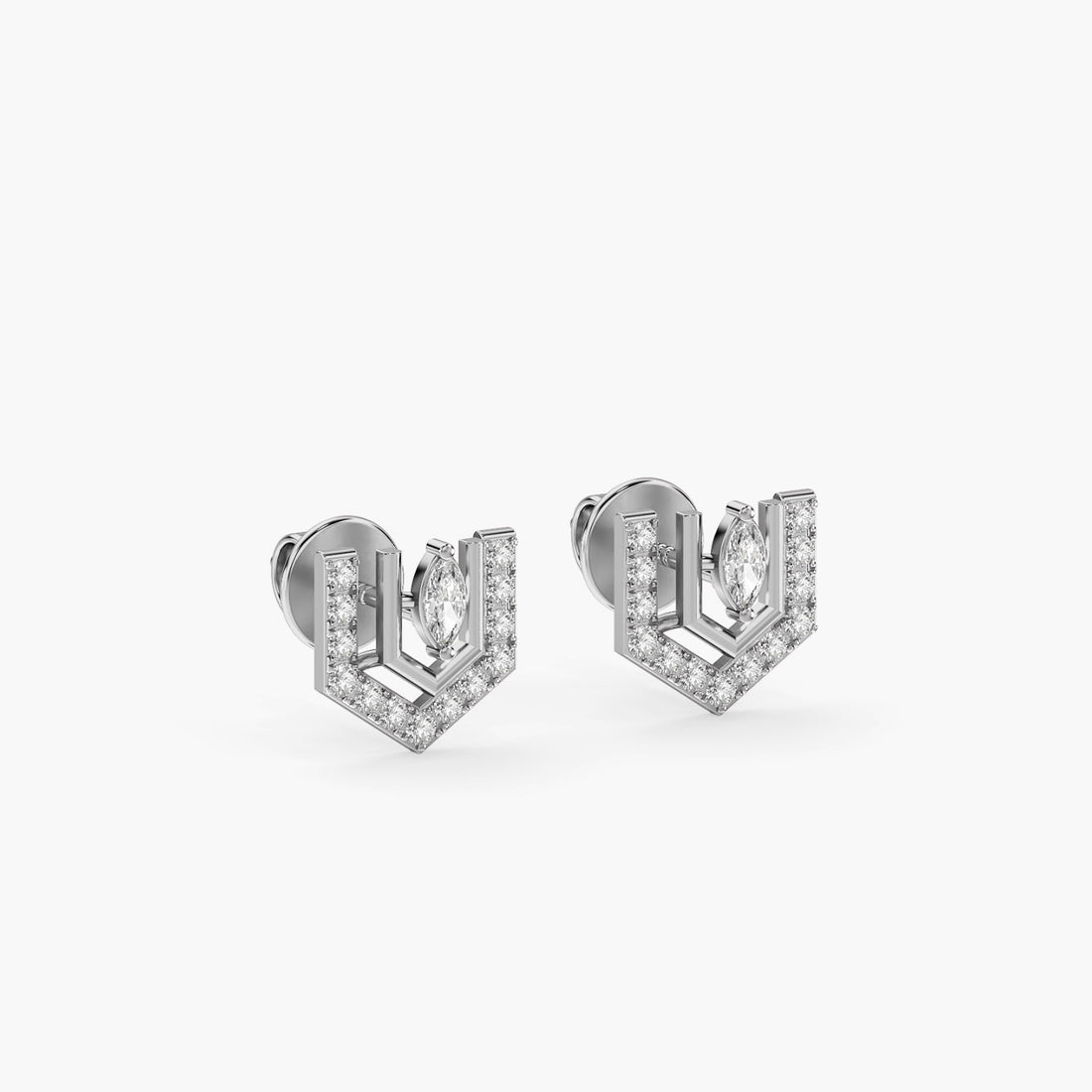 Vera Marquise Diamond Studs - 3D View in White Gold - Marquise Diamond Stud by Moena