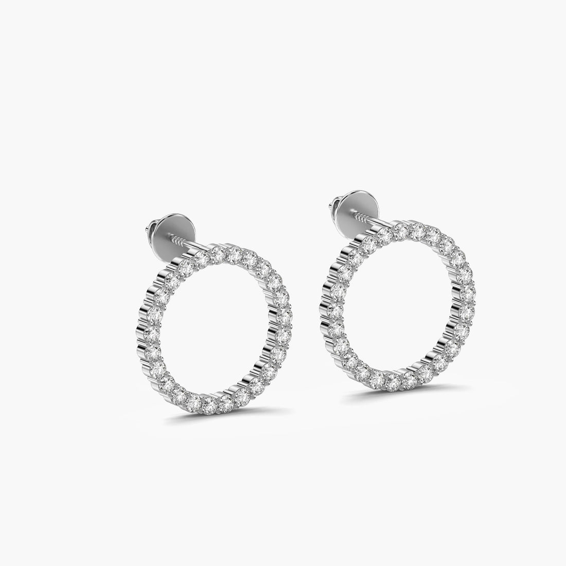 Diamond Circle Studs - 3D View in White Gold - Diamond Stud by Moena