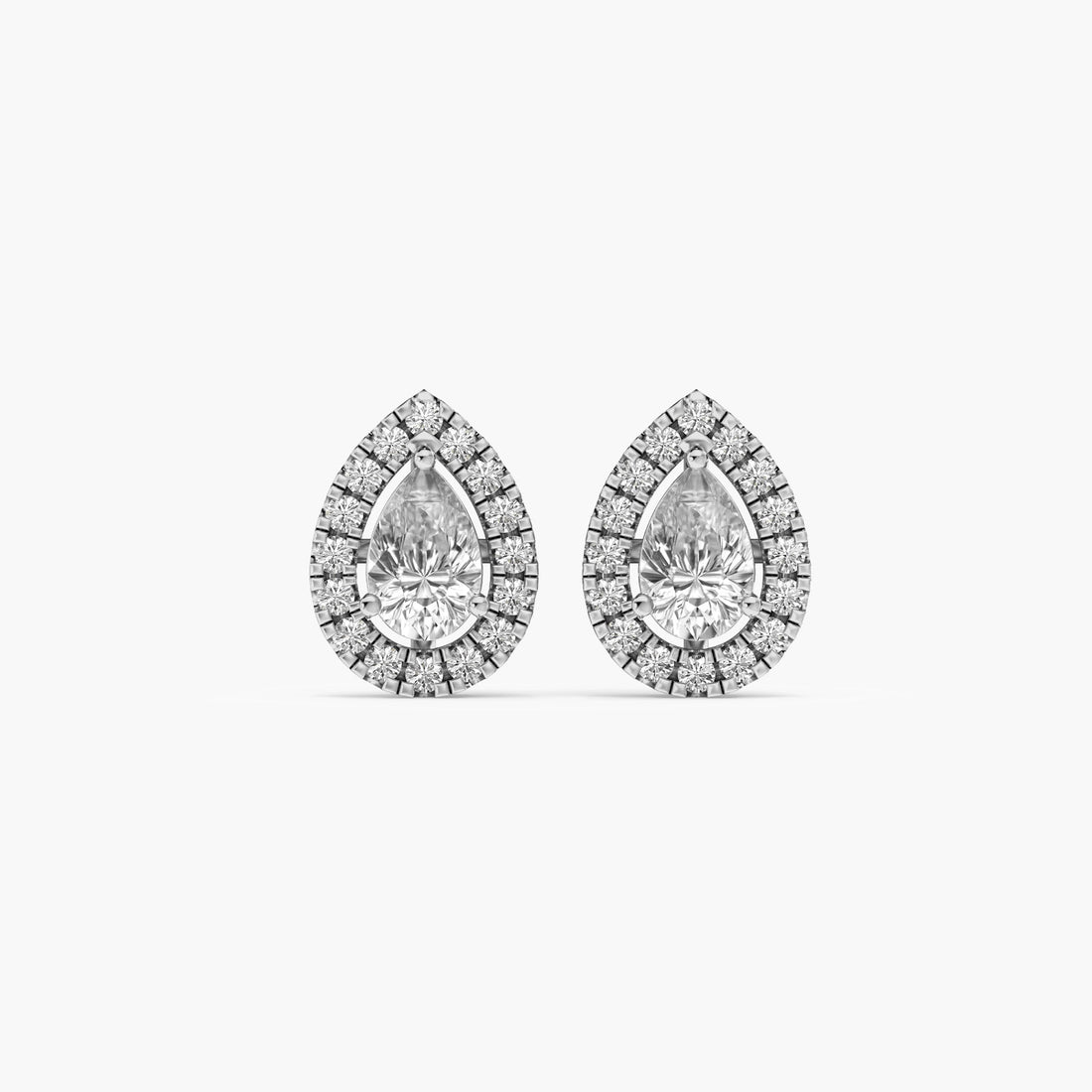 Pear Halo Stud Earrings - Front View in White Gold - Pear Diamond Earring by Moena