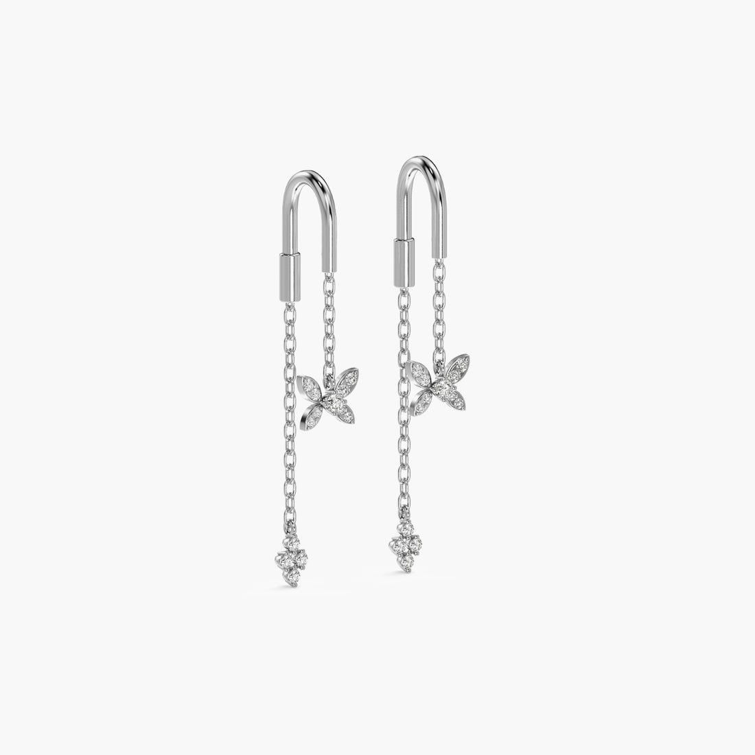 Flutter Chain Lab-Grown Diamond Earrings - 3D View in White Gold - Diamond Earring by Moena