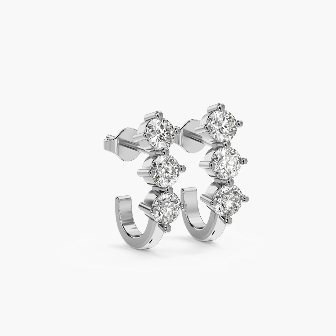 Triple Row Diamond Ear Climbers - 3D View in White Gold - Diamond Jewellery by Moena