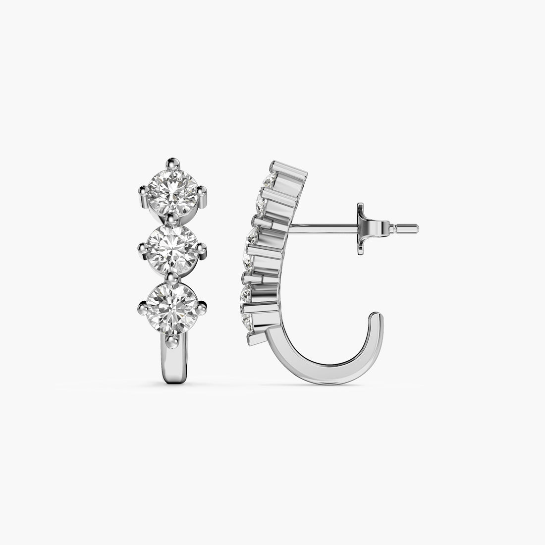 Triple Row Diamond Ear Climbers - Side View in White Gold - Diamond Jewellery by Moena