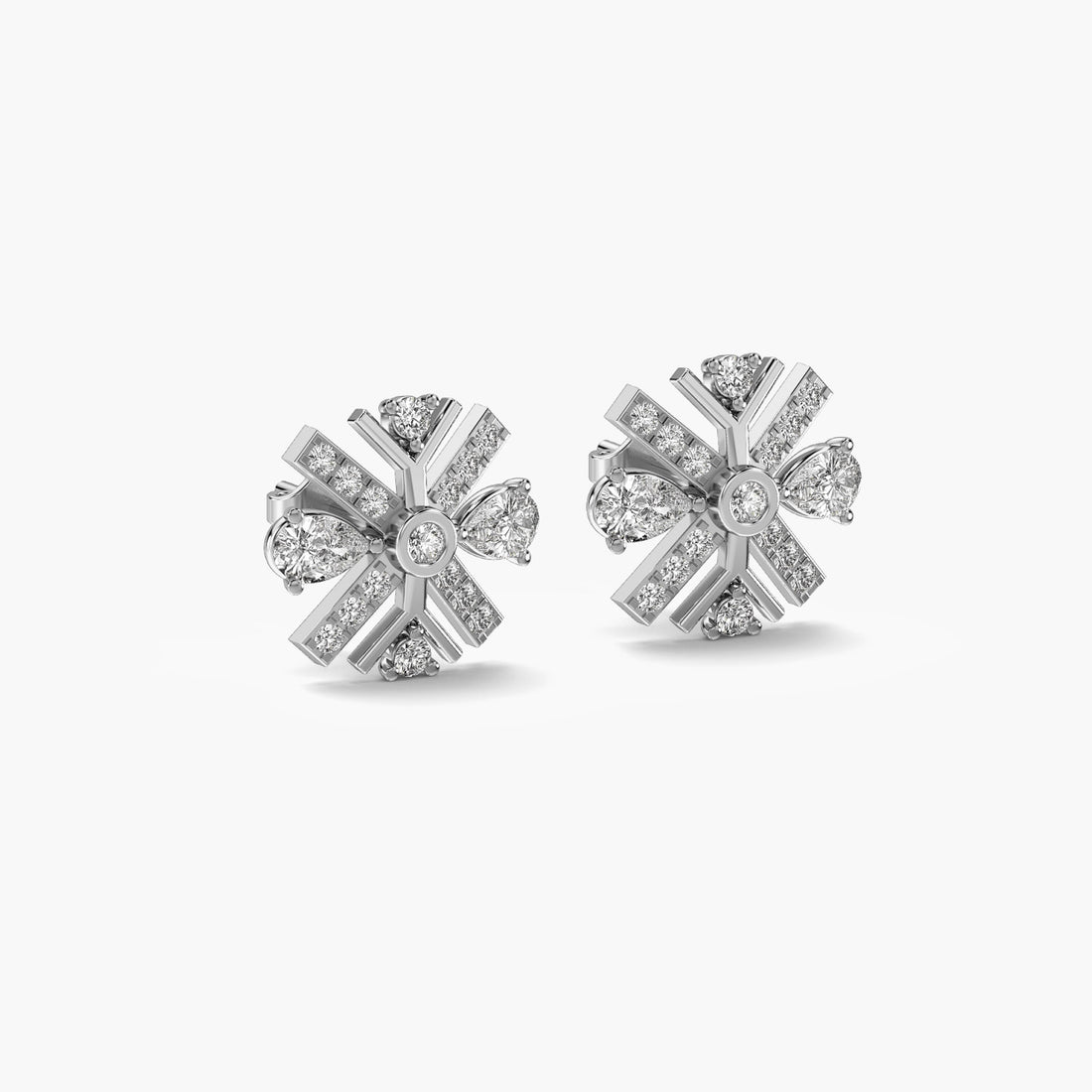 Solara Studs - 3D View in White Gold - Diamond Stud by Moena