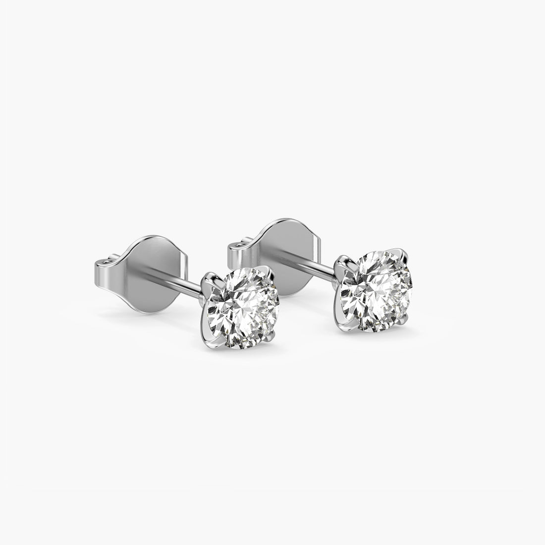Classic Round Lab-Grown Diamond Studs - 3D View in White Gold - Round Diamond Stud by Moena