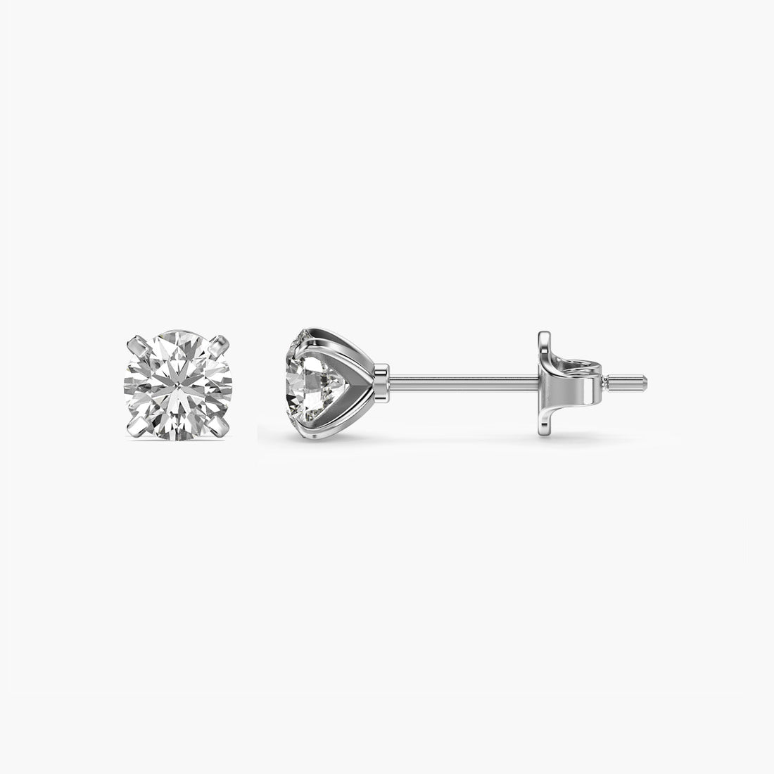 Classic Round Lab-Grown Diamond Studs - Side View in White Gold - Round Diamond Stud by Moena