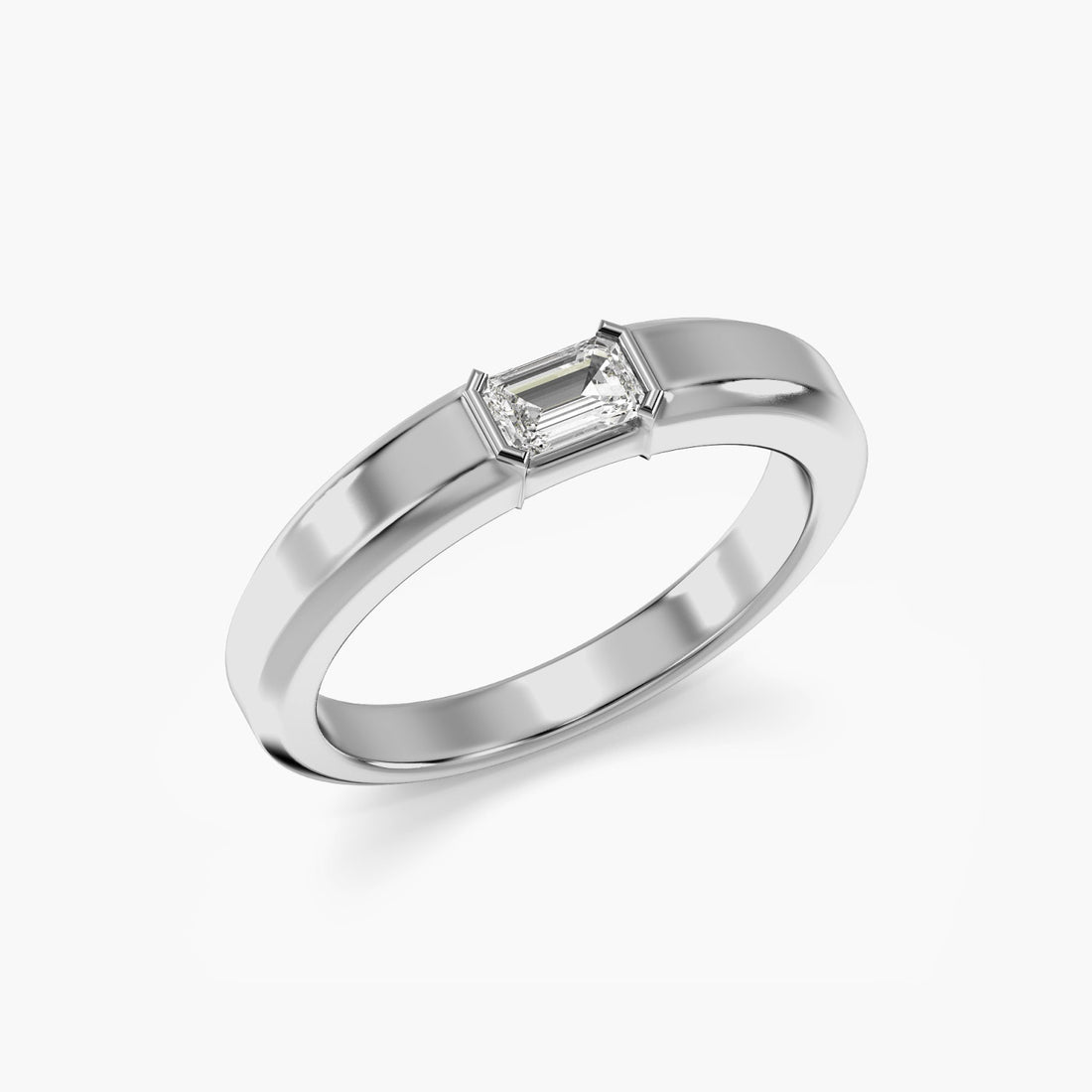 Emerald Grace Band - 3D View in White Gold - Emerald Diamond Ring by Moena