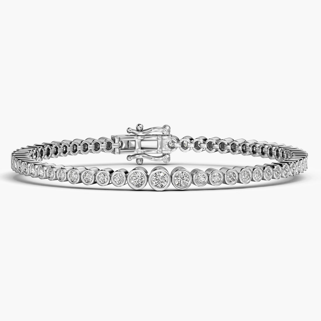 Bezel Bold Diamond Bracelet - Front View in White Gold - Diamond Bracelet by Moena